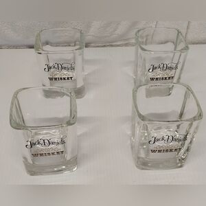 Vintage Jack Daniels Whiskey 8 oz Glasses Heavy Glass Square Bottom Lot Of 4